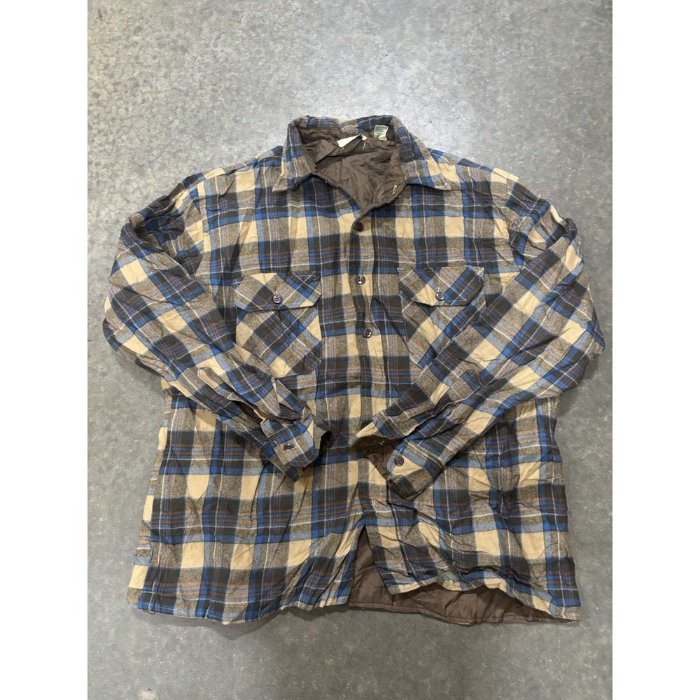 Vintage Plaid Men's Store Button Up Quilted Flannel Size Large